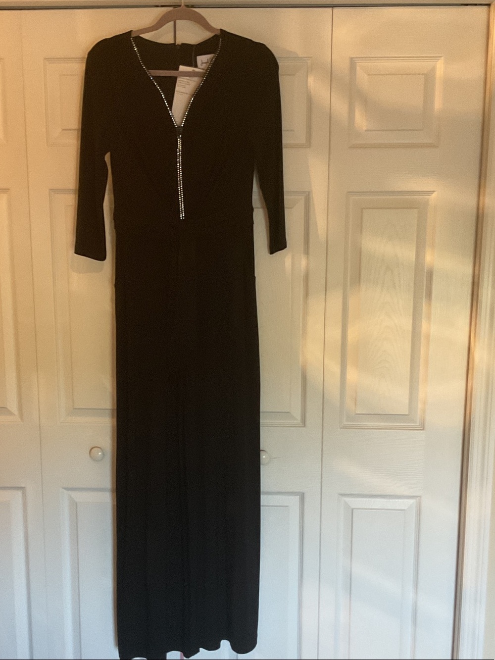 Joseph Ribkoff Black Wide-Leg Jumpsuit with Rhinestone Trim